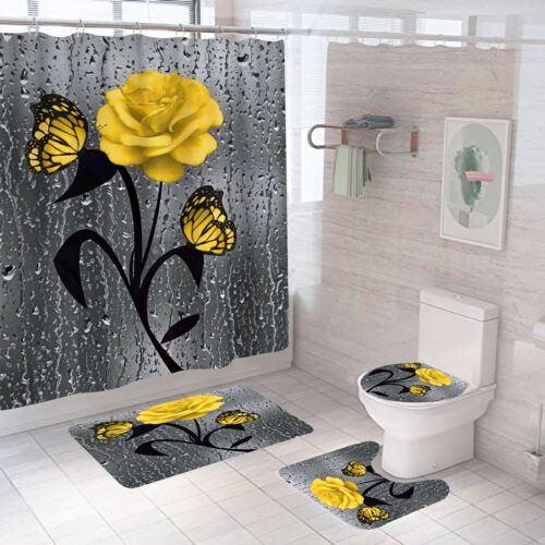 Chic Rose Butterflies Perfume Shower Curtain with Highly Durable and Waterproof Fabric Material for Your Bathroom Decor