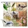 Chic Shower Curtain Featuring Collage Of Botanical And Birds For Bathroom Decor