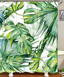 Chic Tropical Palm Leaf Shower Curtain, Relaxing Bathroom Design