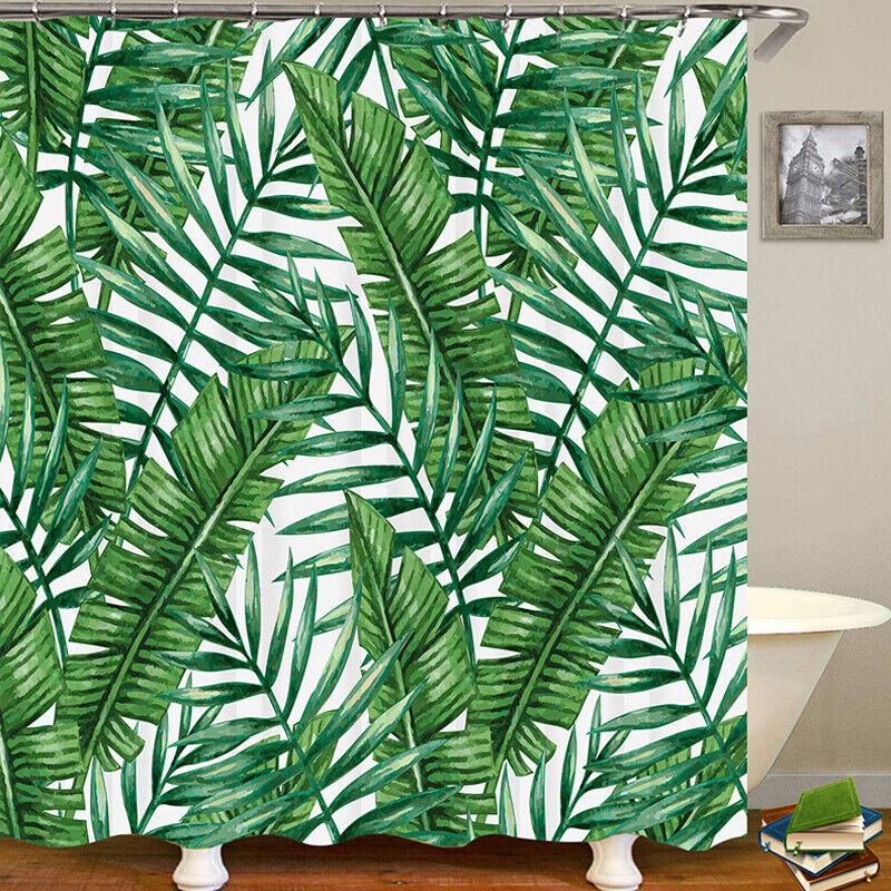 Chic Tropical Palm Leaf Shower Curtain, Relaxing Bathroom Design - Image 3
