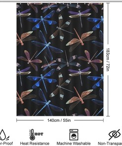 Chic Watercolor Dragonflies Pattern Bath and Shower Curtain with Waterproof Materials
