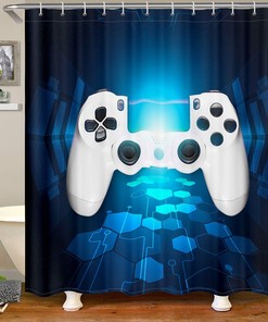 Chic White Gamepad Shower Curtain Set for Bathtubs with Gamer Gift for Boys and Girls