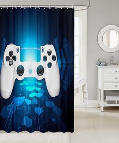Chic White Gamepad Shower Curtain Set for Bathtubs with Gamer Gift for Boys and Girls