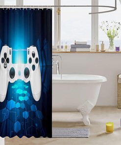 Chic White Gamepad Shower Curtain Set for Bathtubs with Gamer Gift for Boys and Girls