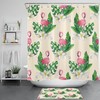 Chic and Fun Flower Flamingo Beige Shower Curtain for Quirky Bathroom Design