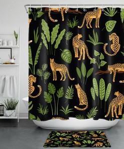 Chic and Fun Monstera Palm Banana Leaf Leopard Shower Curtain for Bathroom Decor