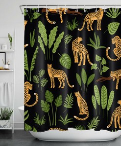 Chic and Fun Monstera Palm Banana Leaf Leopard Shower Curtain for Bathroom Decor