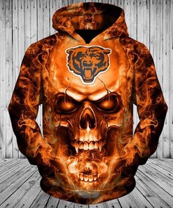 Chicago Bears 3D Skull Zip Up Hoodie - Gifts For Fans