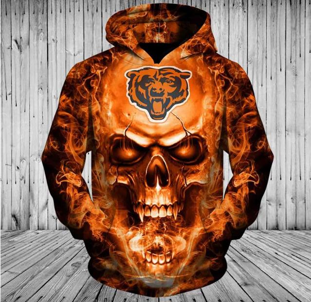 Chicago Bears 3D Skull Zip Up Hoodie - Gifts For Fans