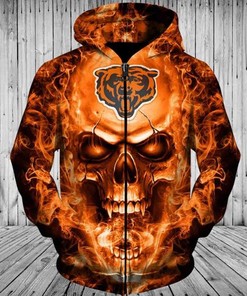 Chicago Bears 3D Skull Zip Up Hoodie - Gifts For Fans