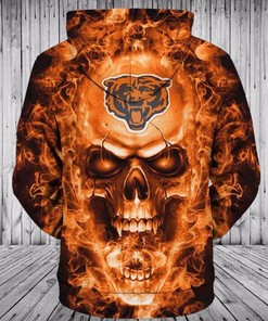 Chicago Bears 3D Skull Zip Up Hoodie - Gifts For Fans