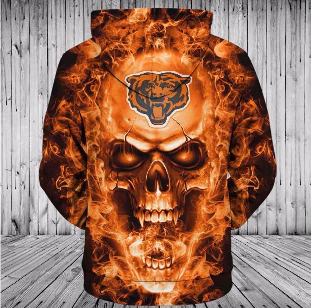 Chicago Bears 3D Skull Zip Up Hoodie - Gifts For Fans