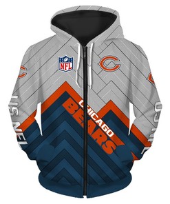 Chicago Bears Hoodie - All Over Print 3D Zip Hoodie Pullover - Sizes S-5Xl