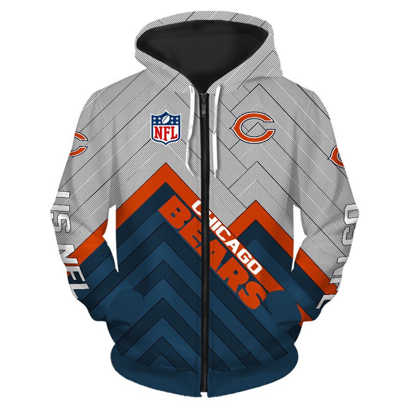 Chicago Bears Hoodie - All Over Print 3D Zip Hoodie Pullover - Sizes S-5Xl