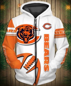 Chicago Bears Hoodie With 3D Balls Graphic Zip Hoodie Pullover - Perfect Gifts For Fans