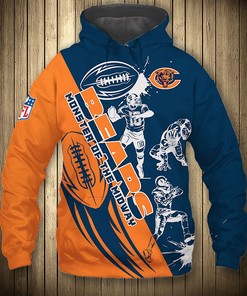 Chicago Bears Hoodie With 3D Cartoon Player - Cute Zip Hoodie For Fans