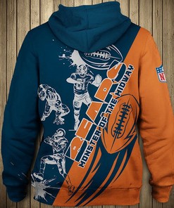 Chicago Bears Hoodie With 3D Cartoon Player - Cute Zip Hoodie For Fans