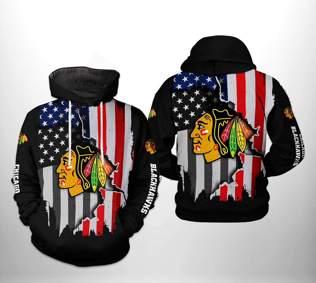 Chicago Blackhawks 3D Us Flag Team All Over Print Zip Up Hoodie For Men