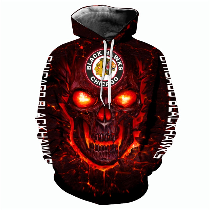 Chicago Blackhawks Halloween Hoodie - 3D Skulls Design Pullover For Nhl Fans