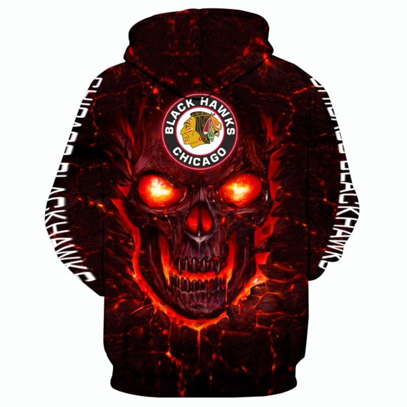 Chicago Blackhawks Hoodie With A Halloween Twist - 3D Skulls Pullover Nhl