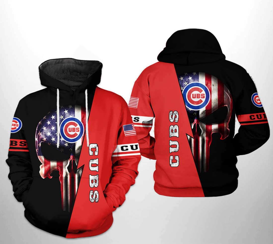 Chicago Cubs Us Flag Skull 3D Hoodie For Men - Be Bold And Patriotic