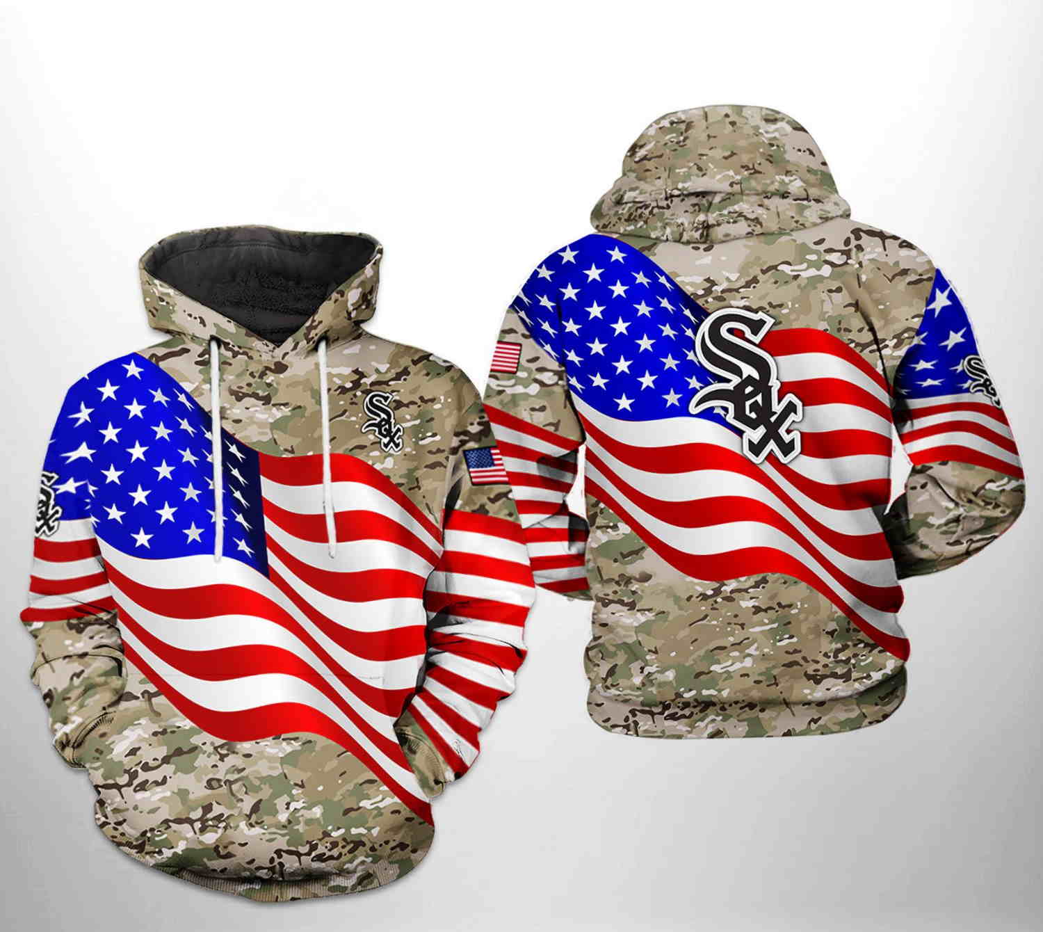Chicago White Sox Us Flag Camo Veteran 3D Hoodie - Patriotic Gift For Fans