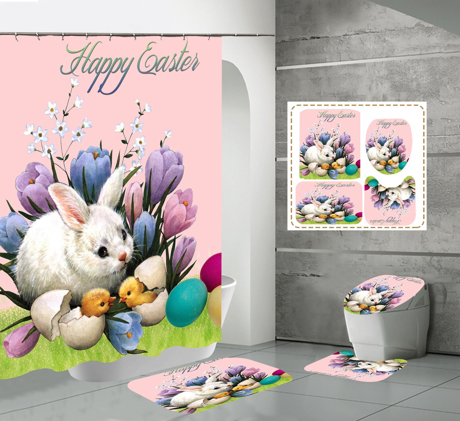 Chick And Flower Easter Rabbit Shower Curtain