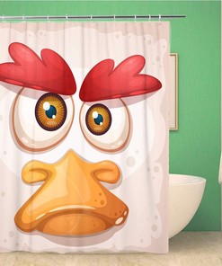 Chicken Rooster and Duck Family Calligraphy Shower Curtain