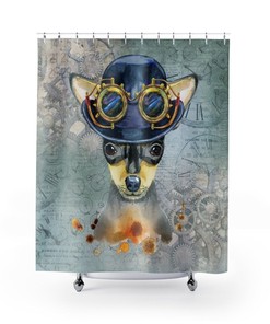 Chihuahua Dog Breed Shower Curtain, Unique Steampunk Theme Bathroom Decor