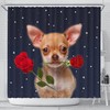 Chihuahua Dog With Rose Print Shower Curtain, Sweet Bathroom Decoration