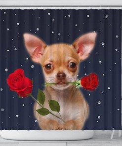 Chihuahua Dog With Rose Print Shower Curtain, Sweet Bathroom Decoration