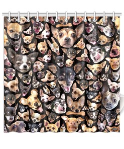 Chihuahua Portraits Novelty Shower Curtain, Fun Bathroom Decoration