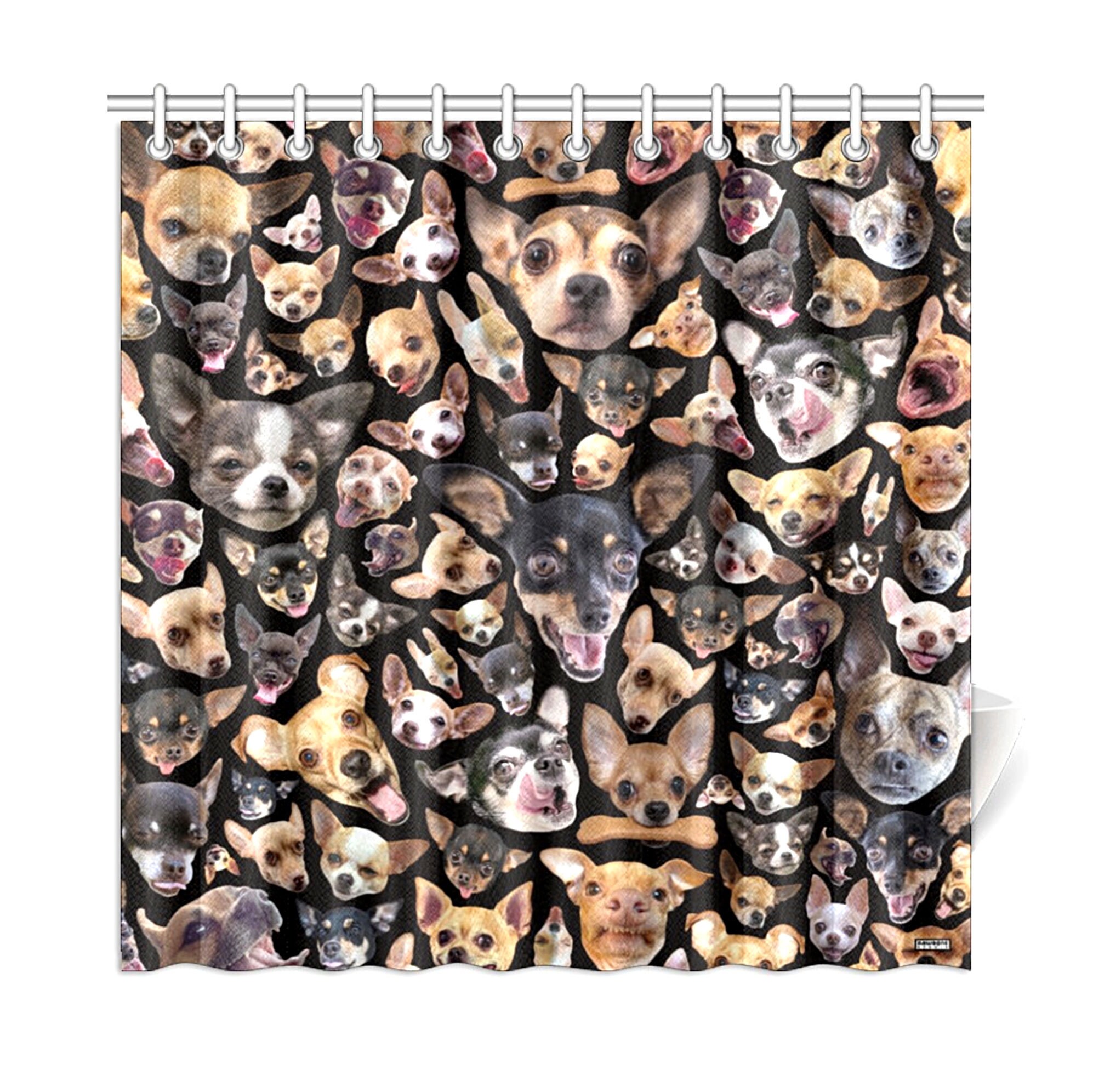 Chihuahua Portraits Novelty Shower Curtain, Fun Bathroom Decoration