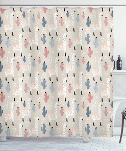 Childish Cactus Llama Shower Curtain - Whimsical Animal Bathroom Curtain with Cute Design