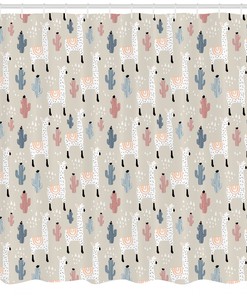 Childish Cactus Llama Shower Curtain - Whimsical Animal Bathroom Curtain with Cute Design