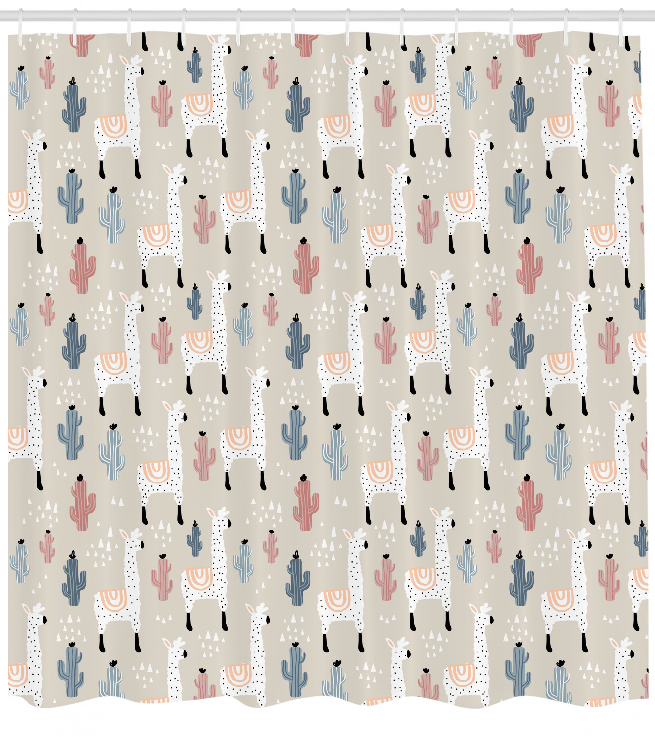 Childish Cactus Llama Shower Curtain - Whimsical Animal Bathroom Curtain with Cute Design
