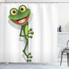 Childish Funny Cartoon Artwork Jolly Frog With Greater Eye Lizard Gecko Shower Curtain - Cloth Fabric Bathroom Decors