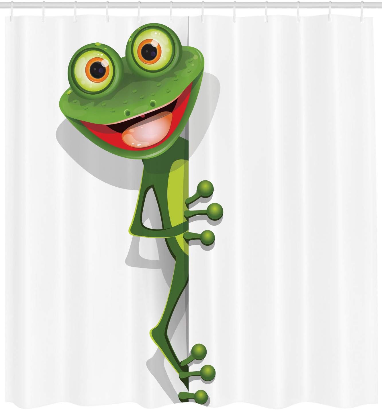Childish Funny Cartoon Artwork Jolly Frog With Greater Eye Lizard Gecko Shower Curtain - Cloth Fabric Bathroom Decors - Image 2