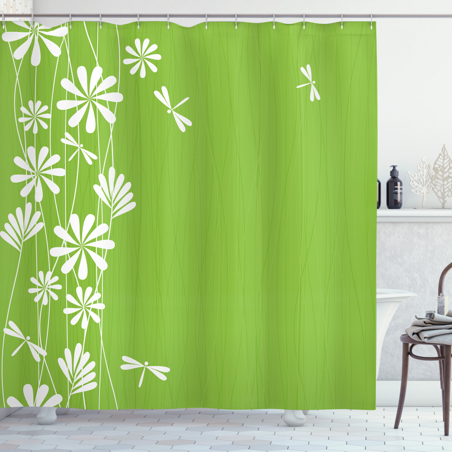 Childish Spring Art Dragonfly Shower Curtain For Cute Kids' Bathroom - Image 3
