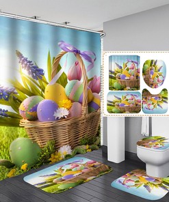 Children Cartoon Easter Eggs Print Waterproof Shower Curtain Cover Waterproof for a Fun and Colorful Bathroom