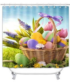 Children Cartoon Easter Eggs Print Waterproof Shower Curtain Cover Waterproof for a Fun and Colorful Bathroom