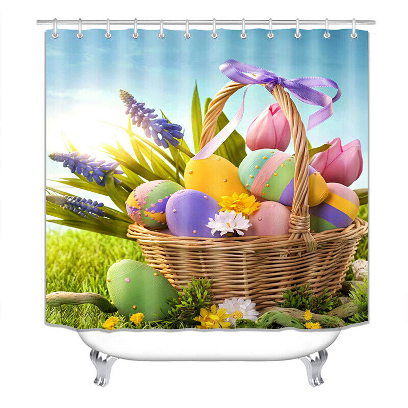 Children Cartoon Easter Eggs Print Waterproof Shower Curtain Cover Waterproof for a Fun and Colorful Bathroom