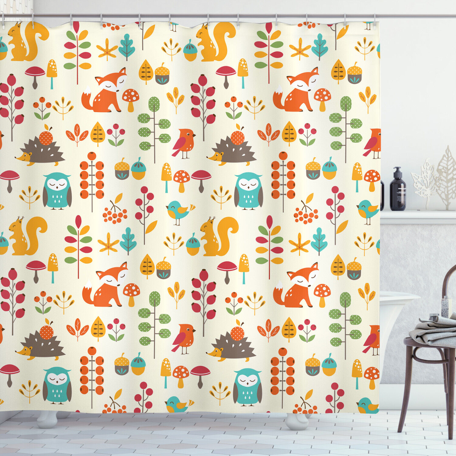 Children Shower Curtain, Forest Animal Print For Your Bathroom