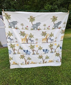 Children'S Shower Curtain With Animals Of The Jungle, Elephant Giraffe Monkeys Lion, For Kids Bathroom