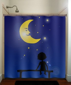 Children's Shower Curtain with Starry Night Star Moon Design
