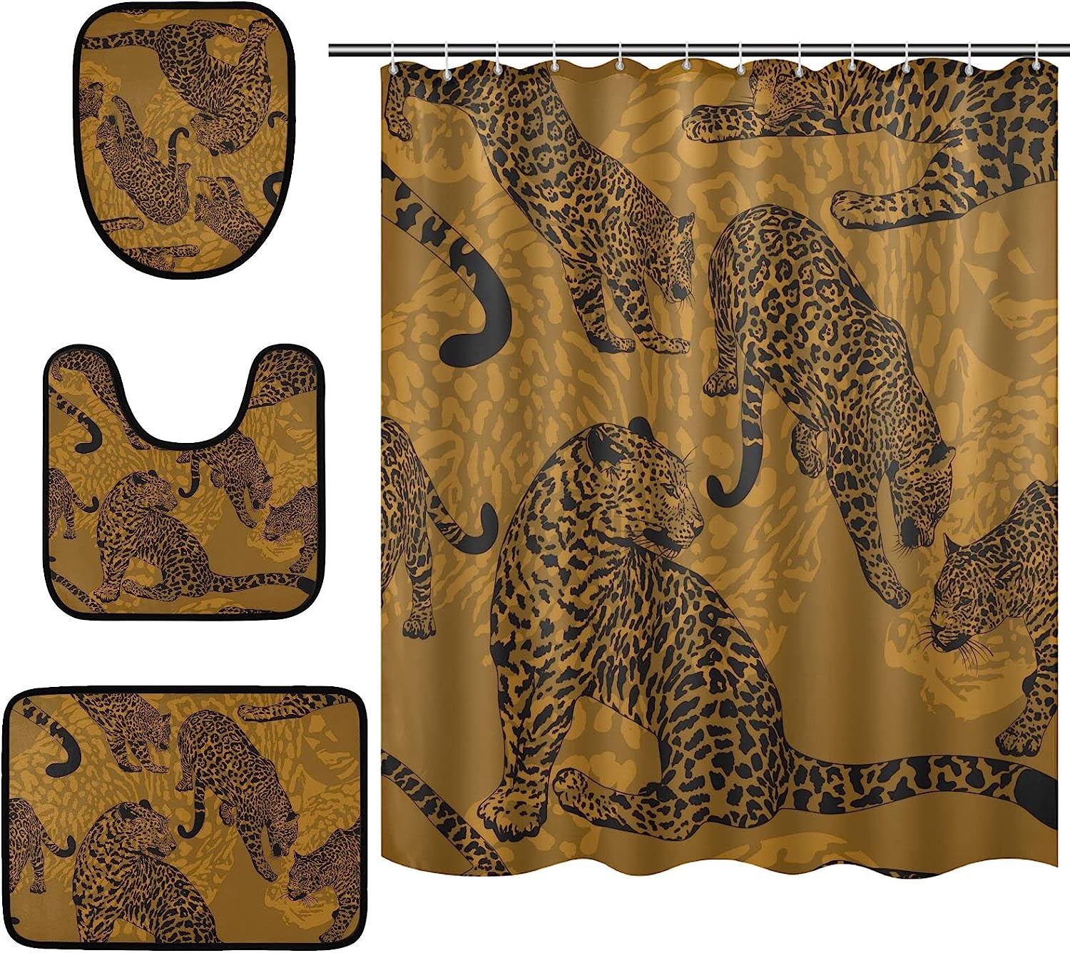 Chill Out With Alaza Vintage Wild Leopard Print Shower Curtain And Mat Set.