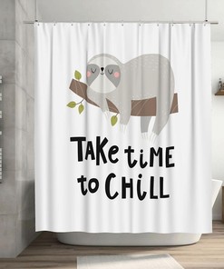 Chill Sloth Shower Curtain, Funny Sleeping Baby Animal, Gray and White Fabric