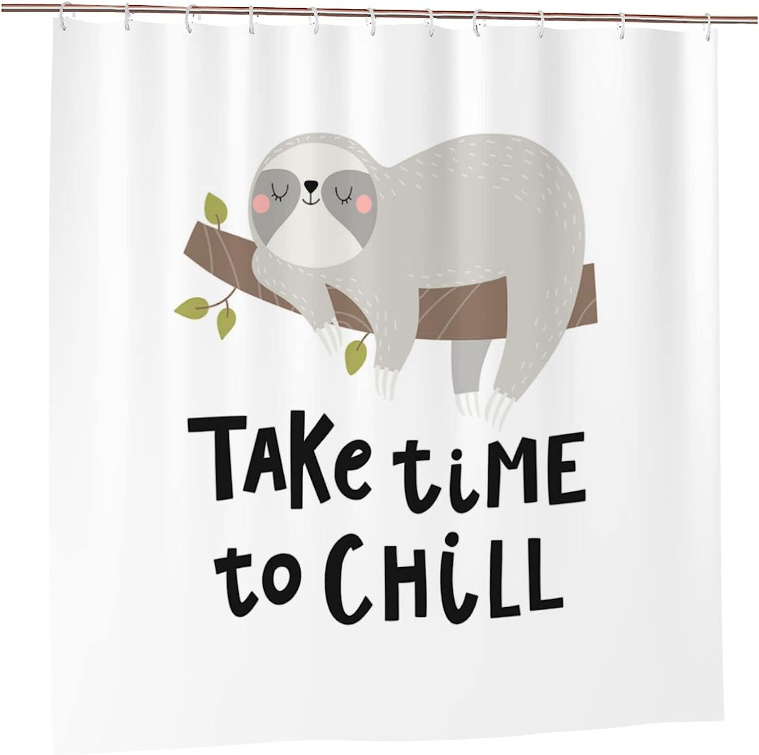 Chill Sloth Shower Curtain, Funny Sleeping Baby Animal, Gray and White Fabric