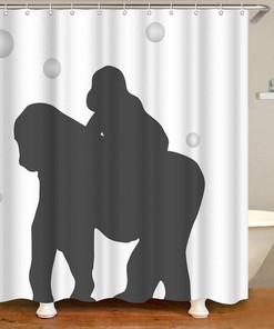 Chimpanzee Parent-Child Shower Curtain, Cute Animal Silhouette for Kids Bathroom