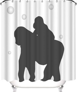 Chimpanzee Parent-Child Shower Curtain, Cute Animal Silhouette for Kids Bathroom